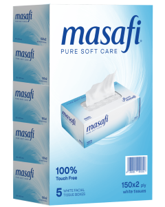 Masafi Facial Tissue Pack of 5 x 150 Sheets x 2 Ply