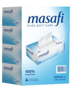 Masafi Facial Tissue Pack of 4 x 200 sheets x 2 Ply